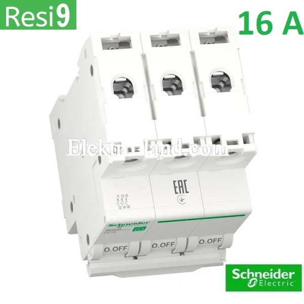 Автоматический выключатель 3Р 16А, C, 6кА, Schneider Electric RESI9 (R9F12316)